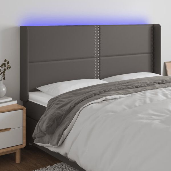 vidaXL LED h&ouml;fu&eth;gafl Gr&aacute;tt 183x16x118/128 cm Le&eth;url&iacute;ki