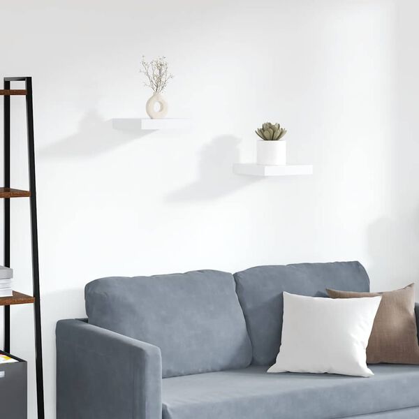 vidaXL Vegghengdar Hillur 2 stk. Hv&iacute;tar 23x23,5x3,8 cm MDF