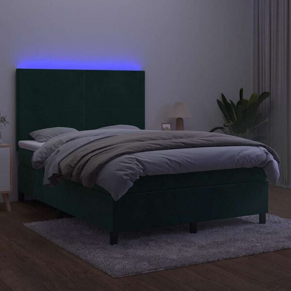 vidaXL H&oacute;lfa&eth; Springr&uacute;m me&eth; D&yacute;nu&LED D&ouml;kkgr&aelig;nt 140x190 cm Flauel