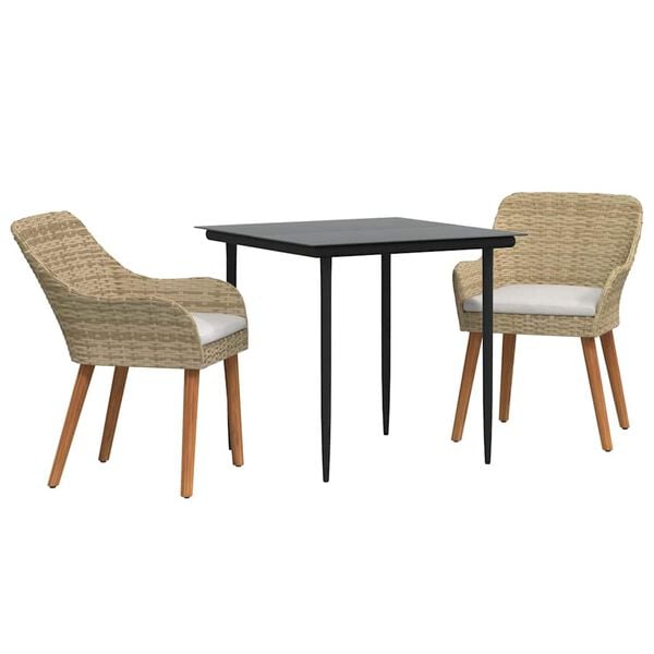 vidaXL Gar&eth;ur bor&eth;sett me&eth; p&uacute;&eth;i 3 pcs Drapplita&eth;ur p&oacute;l&yacute;rattan