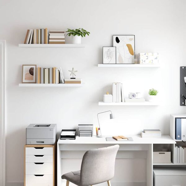 vidaXL Vegghengdar Hillur 4 stk. Hv&iacute;tar 90x23,5x3,8 cm MDF