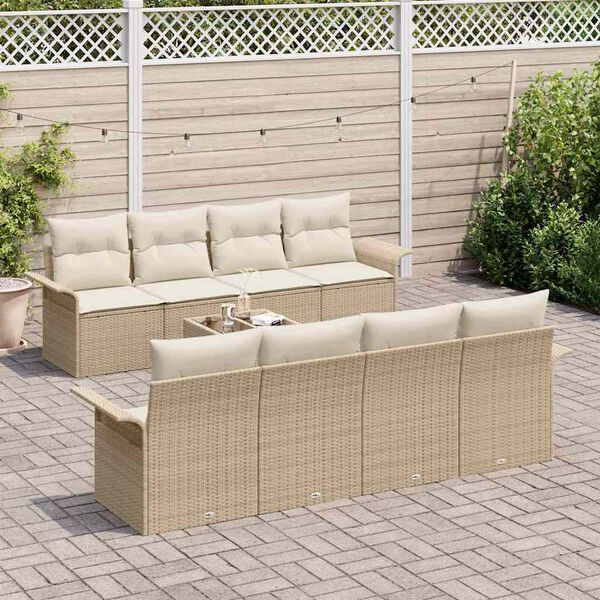 vidaXL Gar&eth;s&oacute;fa sett me&eth; p&uacute;&eth;i 9 pcs Beige og krem p&oacute;l&yacute;rattan