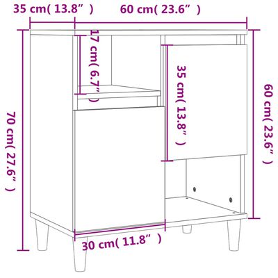 vidaXL Skenkir 3 stk. Brúnn Eikarlitur 60x35x70 cm Samsettur Viður