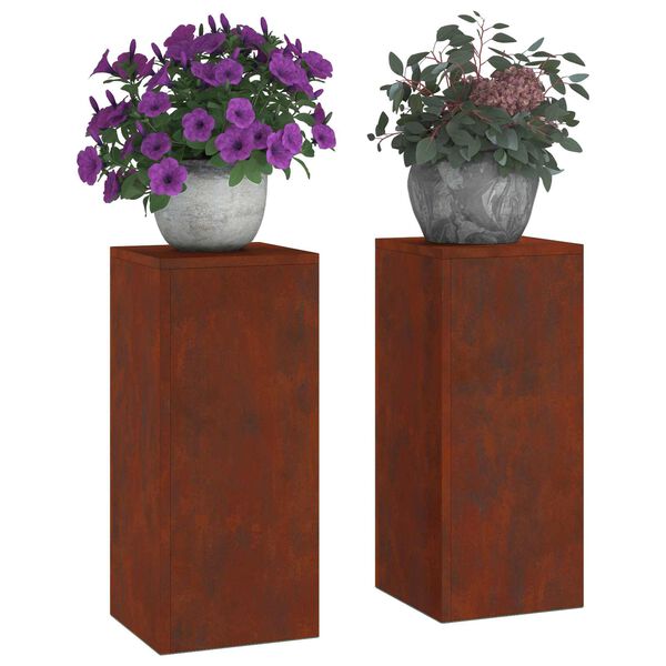 vidaXL Bl&oacute;mastandur 2 pcs Rusty 24 x 24 x 55 cm Ve&eth;ra&eth; st&aacute;l