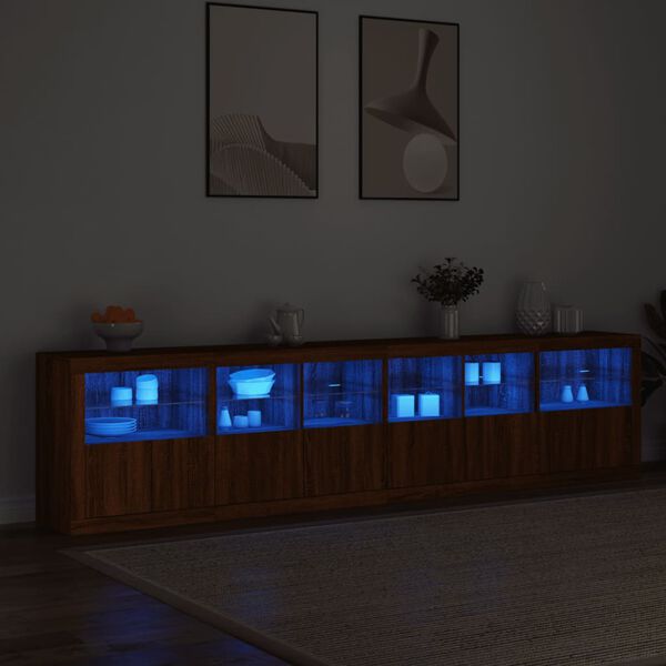vidaXL Skenkur me&eth; LED Lj&oacute;sum Br&uacute;n Eik 283x37x67 cm