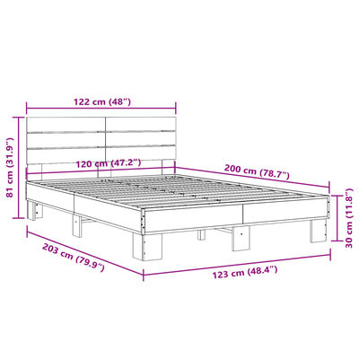 vidaXL Rúmgrind án Dýnu Gráir Sonoma Eik 120x200 cm