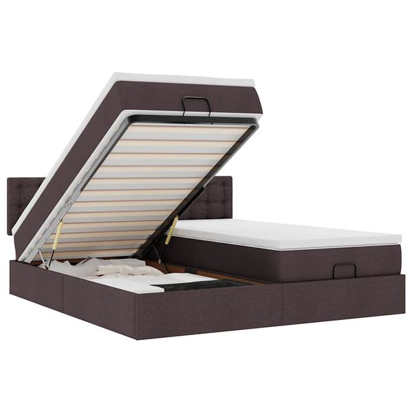 vidaXL Ottoman r&uacute;mgrind me&eth; d&yacute;num D&ouml;kkbr&uacute;nt 160x200cm Efni