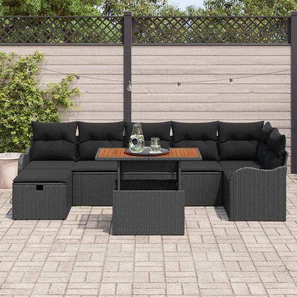 vidaXL Gar&eth;s&oacute;fa sett me&eth; p&uacute;&eth;i me&eth; geymslu 8 pcs Svartur Poly rattan