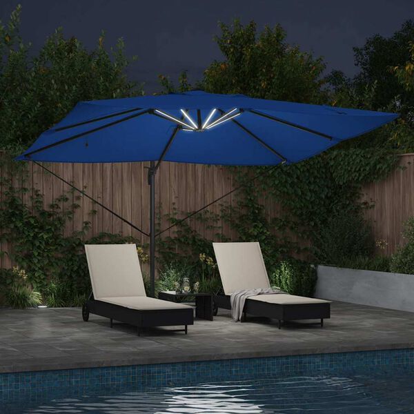 vidaXL Cantilever Roma Parasol Blátt og svart 352 x 251 x 265 cm