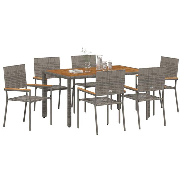 vidaXL Gar&eth;ur bor&eth;sett 7 pcs Gr&aacute;r p&oacute;l&yacute;rattan