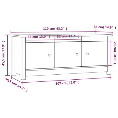 vidaXL Skóskápur Hvítur 110x38x45,5 cm Gegnheil Fura