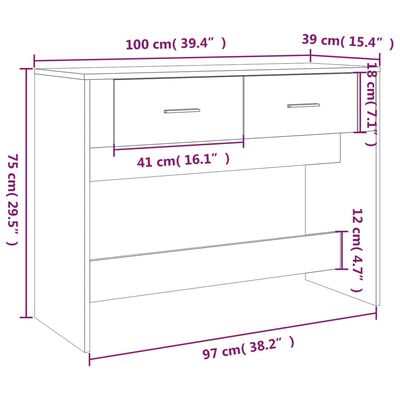 vidaXL Veggborð Sonoma Eikarlitur 100x39x75 cm Samsettur Viður