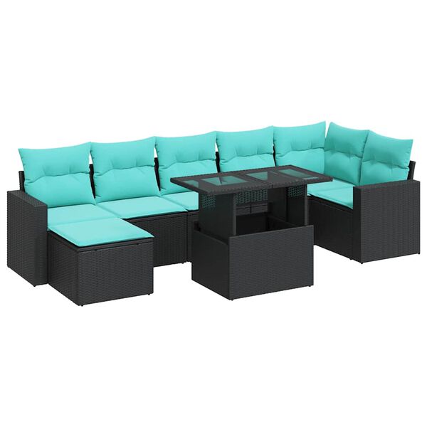 vidaXL 8 stykki gar&eth;s&oacute;fasett me&eth; p&uacute;&eth;um Black Poly Rattan Acacia