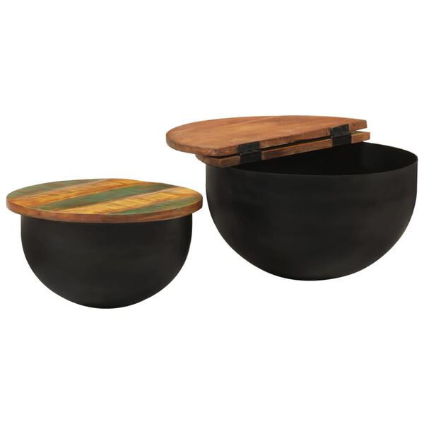 vidaXL 2 Hluta Sófaborðsett Svart Gegnheill Endurnýttur Viður