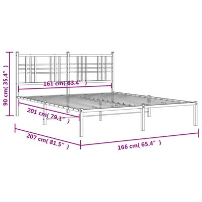 vidaXL Rúmgrind úr Málmi með Höfuðgafli Hvítur 160x200 cm