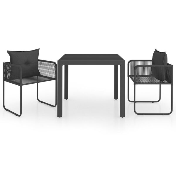 vidaXL 3 Parta Garðborðstofusett PVC Rattan Svart