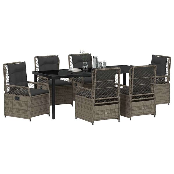 vidaXL Gar&eth;ur bor&eth;sett 7 pcs Gr&aacute;r p&oacute;l&yacute;rattan