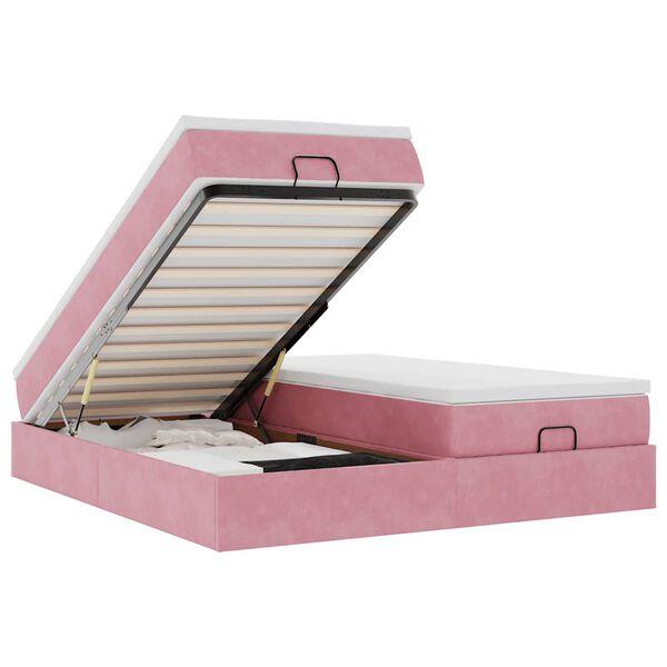 vidaXL Ottoman r&uacute;mgrind me&eth; d&yacute;num Bleik 200x200cm flauel