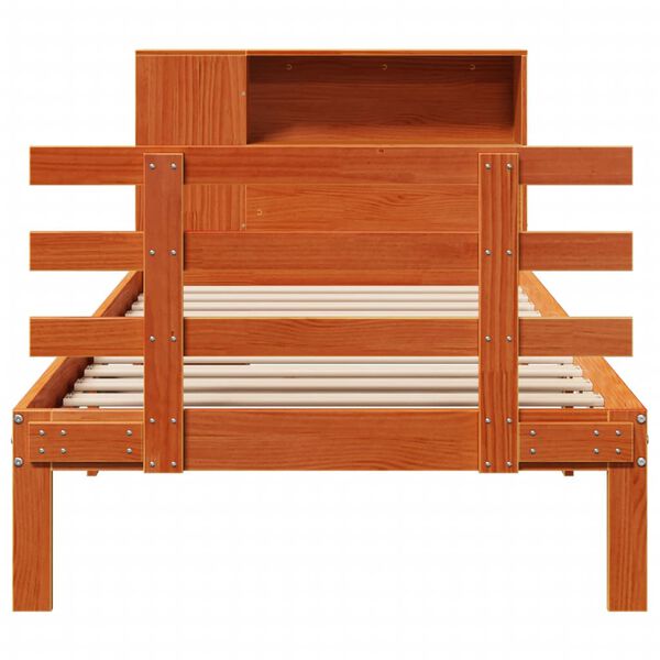 vidaXL Rúm með Bókahillu án Dýnu Vaxbrúnn 75x190 cm Gegnheil Fura