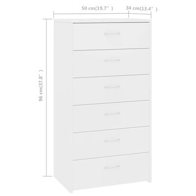 800666 vidaXL Sideboard with 6 Drawers White 50x34x96 cm Chipboard