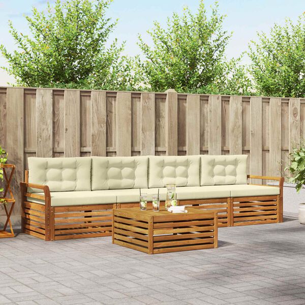 vidaXL &Uacute;ti s&oacute;fasett me&eth; p&uacute;&eth;i 5 pcs N&aacute;tt&uacute;rulegt og Krem