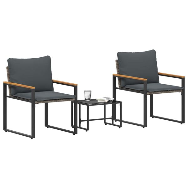 vidaXL H&uacute;sgagnasett me&eth; p&uacute;&eth;i 3 pcs Gr&aacute;r og d&ouml;kkgr&aacute;r Rattan