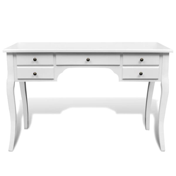 Franskt skrifborð úr við með bognum fótum og 5 skúffum