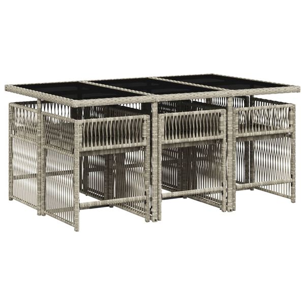 vidaXL 7 Hluta Gar&eth;h&uacute;sgagnasett me&eth; Sessum Lj&oacute;sgr&aacute;tt P&oacute;l&yacute;rattan