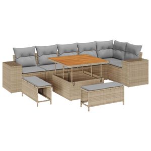vidaXL Gar&eth;s&oacute;fa sett 9 pcs Drapplita&eth;ur p&oacute;l&yacute;rattan