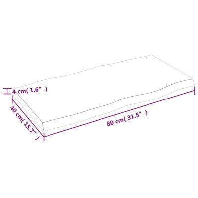 vidaXL Borðplata Ljósbrún 80x40x(2-4) cm Meðhöndluð Náttúrul. Brúnir