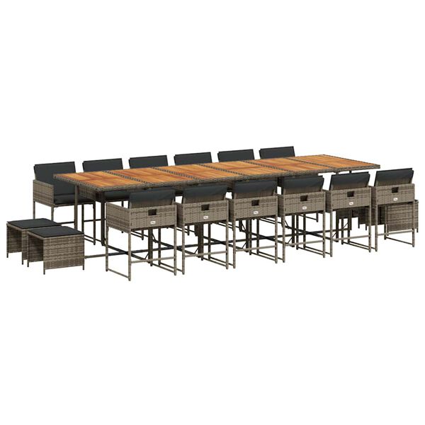 vidaXL 17 Stk. Gar&eth;h&uacute;sgagnasett me&eth; P&uacute;&eth;um P&oacute;l&yacute;rattan Gr&aacute;tt