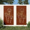vidaXL Gar&eth;veggskreytingar 2 stk. 105x55cm Corten St&aacute;l Bl&oacute;mah&ouml;nnun