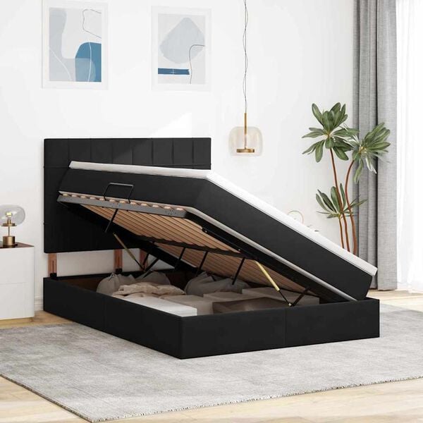 vidaXL R&uacute;m me&eth; geymslur&yacute;mi og d&yacute;nu Svartur 140 x 190 cm Flauel