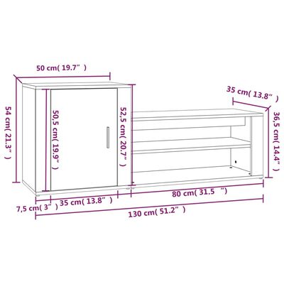 vidaXL Skóskápur Grár Sonoma 130x35x54 cm Samsettur Viður