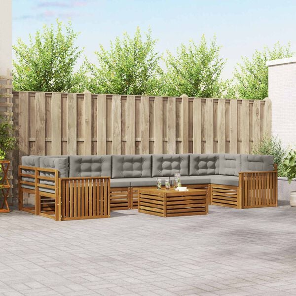 vidaXL &Uacute;ti s&oacute;fasett me&eth; p&uacute;&eth;i 8 pcs N&aacute;tt&uacute;rulegt og Lj&oacute;st Gr&aacute;tt