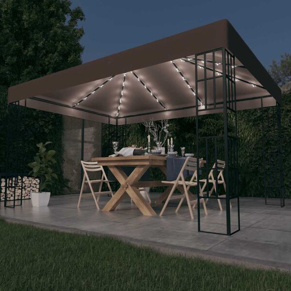 vidaXL Gazebo me&eth; LED strengjalj&oacute;sum 4x3 m M&oacute;gr&aacute;tt