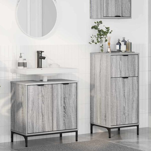 vidaXL Ba&eth;herbergismublasett 2 pcs Gr&aacute;r Sonoma Sni&eth;in vi&eth;ur og m&aacute;lmur