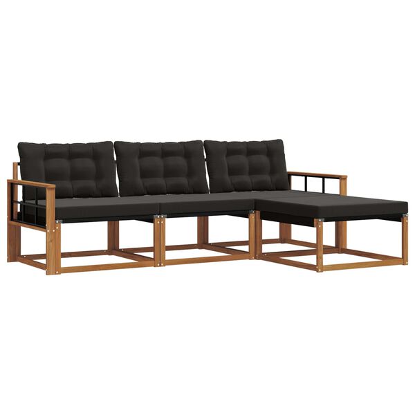 vidaXL &Uacute;ti s&oacute;fasett me&eth; p&uacute;&eth;i 4 pcs N&aacute;tt&uacute;rulegur og svartur