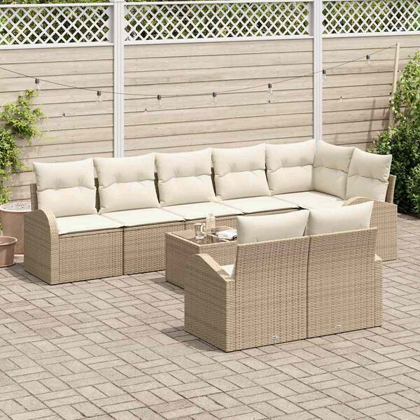 vidaXL Gar&eth;s&oacute;fa sett me&eth; p&uacute;&eth;i 9 pcs Beige og Hv&iacute;tt p&oacute;l&yacute;rattan