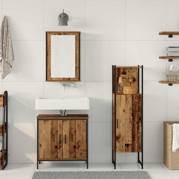 vidaXL Ba&eth;herbergismublasett me&eth; hur&eth; 3 pcs Br&uacute;nn 33 x 33 x 120,5 cm