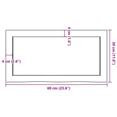 vidaXL Baðherbergisborðplata Ljósbrún 60x30x(2-4)cm Meðhöndlaður Viður