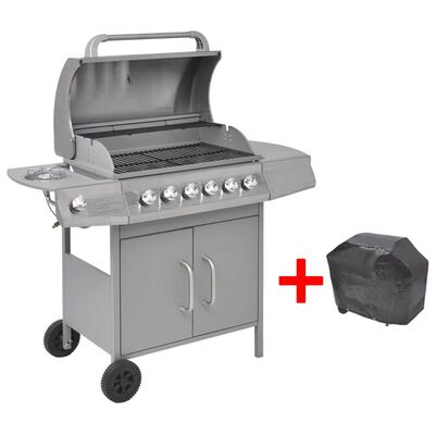 vidaXL Gasgrill 6+1 Eldunarsvæði Silfur