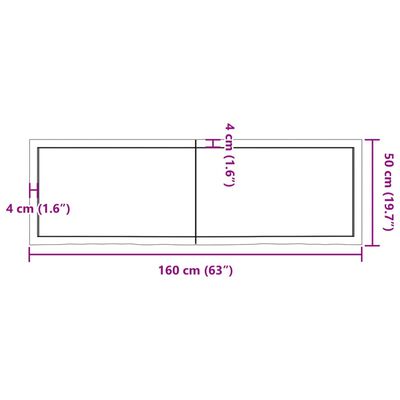 vidaXL Borðplata 160x50x(2-4) cm Ómeðhöndluð Gegnheil Eik