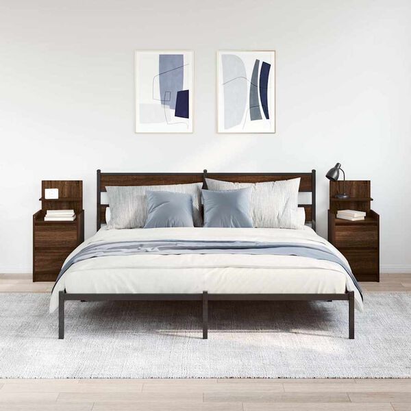 vidaXL N&aacute;ttbor&eth;ssk&aacute;par me&eth; 2 Sk&uacute;ffum 2 stk Br&uacute;n Eik 38x34x80 cm