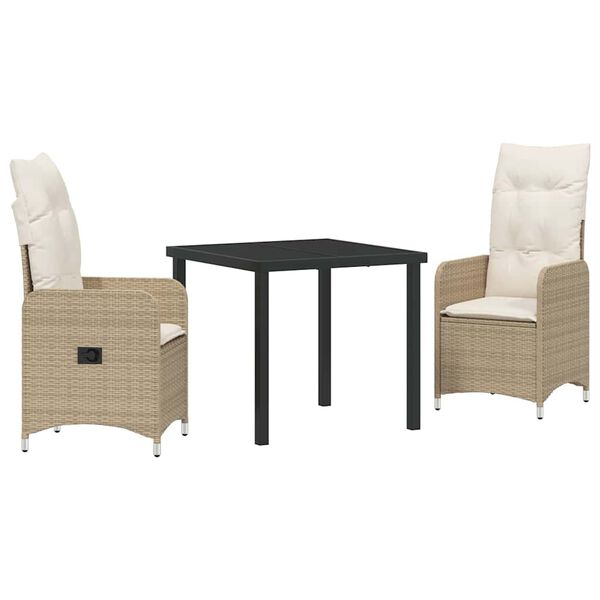 vidaXL Garður borðsett með púði 3 pcs Drapplitaður Poly rattan