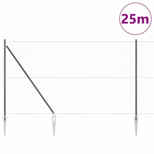 vidaXL Gir&eth;ingarp&oacute;stur Gr&aacute;r 25 x 1,6 m (50 mm m&aacute;lmnet) St&aacute;l og PVC