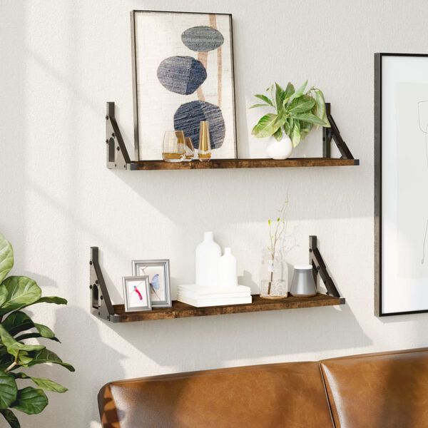 vidaXL Veghillur 2 stk. Reyklituð Eik 60x15x15,5 cm