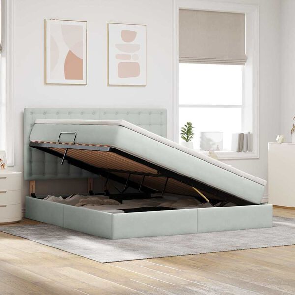 vidaXL R&uacute;m me&eth; geymslur&yacute;mi og LED Lj&oacute;sgr&aacute;r 160 x 200 cm Flauel