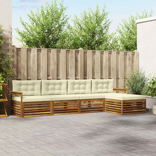 vidaXL &Uacute;ti s&oacute;fasett me&eth; p&uacute;&eth;i 5 pcs N&aacute;tt&uacute;rulegt og Krem