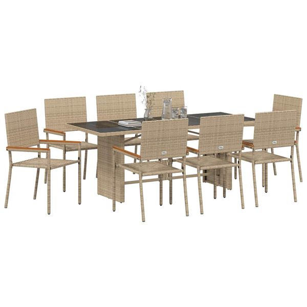 vidaXL Gar&eth;ur bor&eth;sett 9 pcs Drapplita&eth;ur p&oacute;l&yacute;rattan